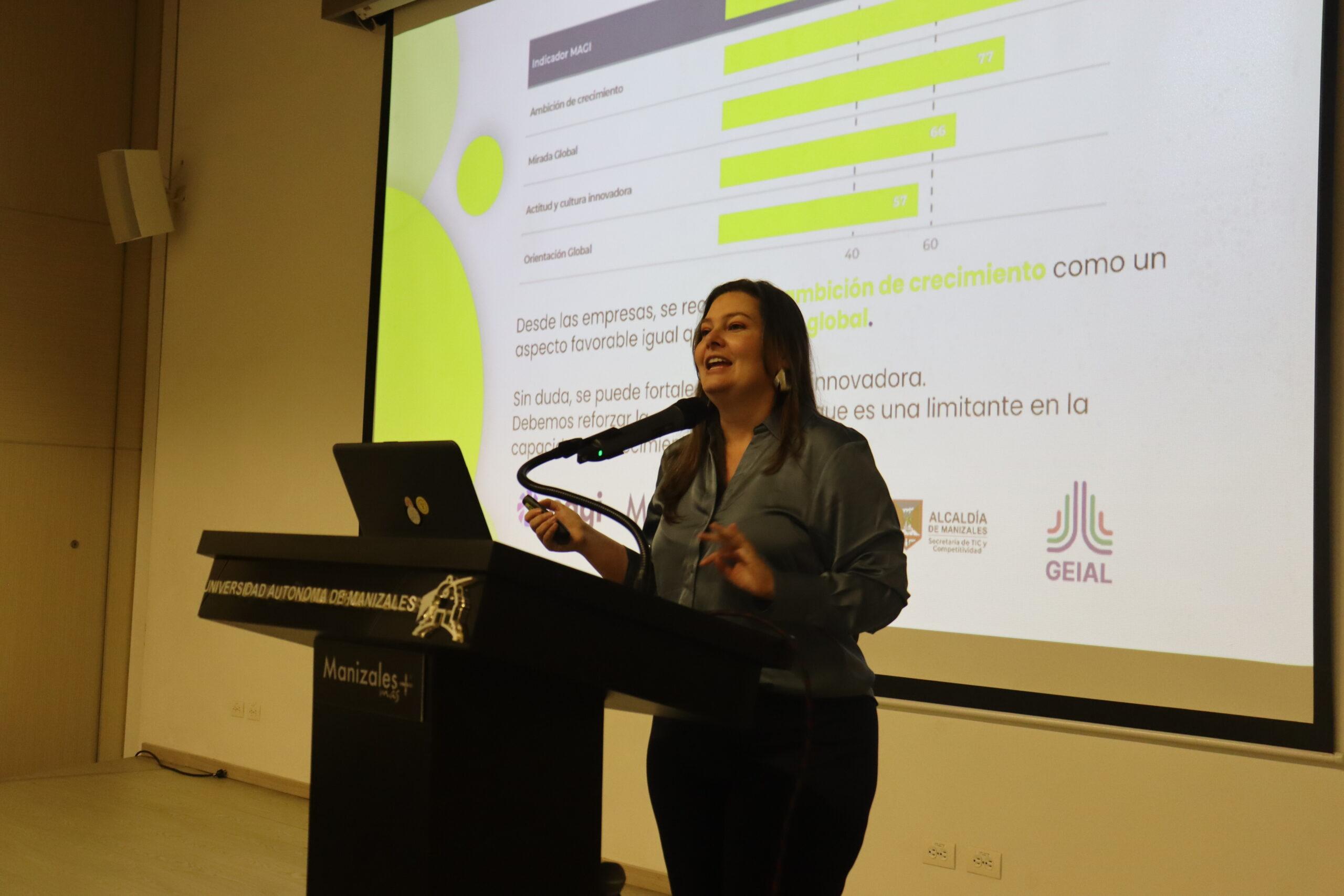 Fotografías del evento de presentación del ranking GEIAL 2024 en Manizales, que destacó el desempeño de la ciudad en innovación y emprendimiento en América Latina.